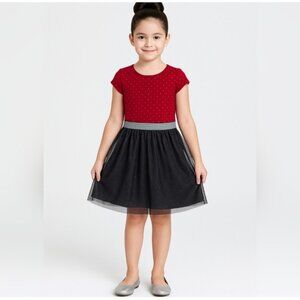 Sally Miller Dress Girls Sz L 10/12 Red Holiday Heart Cutout Sparkle Fit & Flare